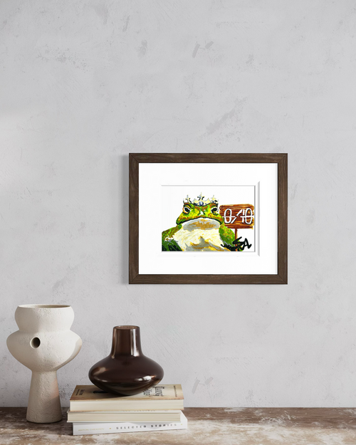 0/10 5x7 frog art print from the Chronicles of a Tired Frog collection displayed in a framed wall mockup