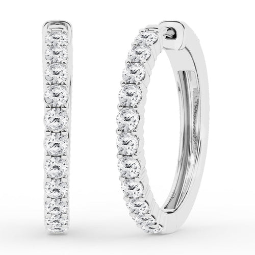0.50 To 2 Carat Round Lab Diamond Single Row Hoop Earrings In Sterling Silver