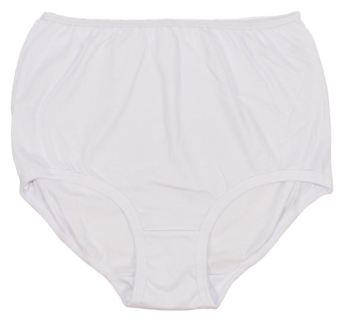 The Teri Lingerie 100% Cotton Cuff Leg Panty, Three Pack in White (118), features a high waist, simple elastic waistband, and cuffed leg openings for comfort. Displayed flat on a plain background.