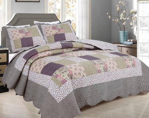 3 Piece Floral Patchwork Reversible Quilt Set