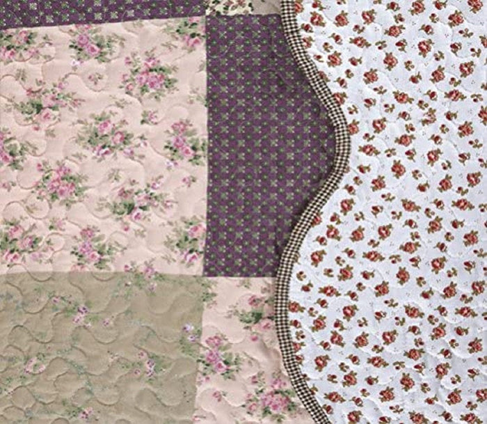 3 Piece Floral Patchwork Reversible Quilt Set