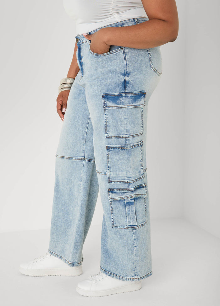 Acid Wash Cargo Jeans