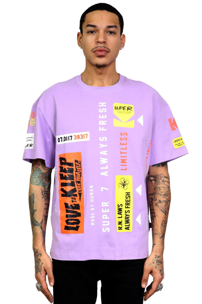 AMETH Men's graphic print purple cotton short sleeve tee