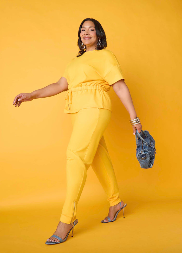 Plus Size Zip Ankle Joggers Sweatpants Two Piece Matching Set