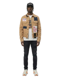 Antelope Men's graphic print patches with cut and sew cotton timber washed stretchable twill jacket