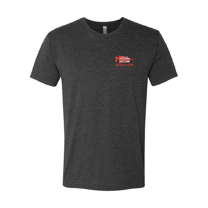 GORUCK Pump Club dark grey graphic T-shirt with red logo on front
