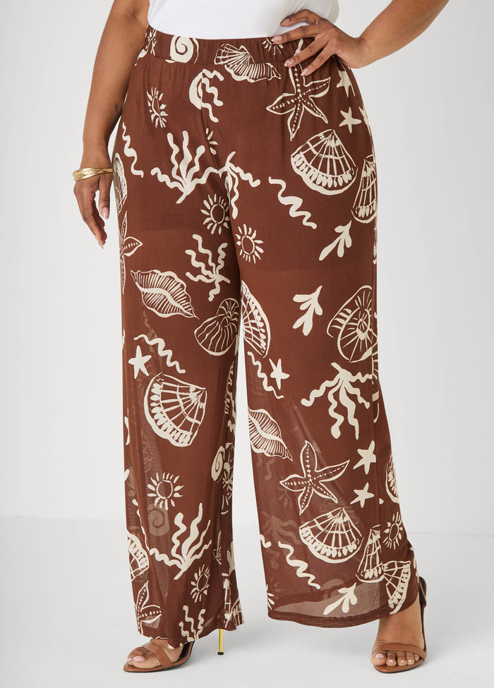 Beach Print Wide Leg Pants