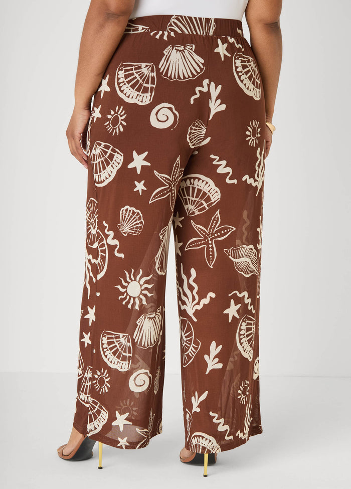 Beach Print Wide Leg Pants