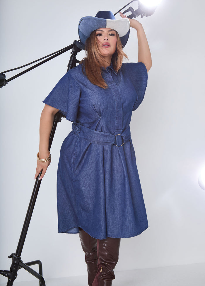 Belted Chambray Hi Low Dress