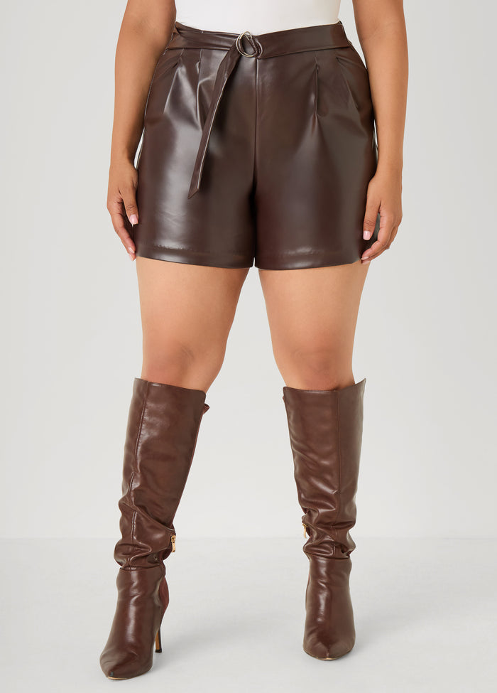Belted Faux Leather Shorts