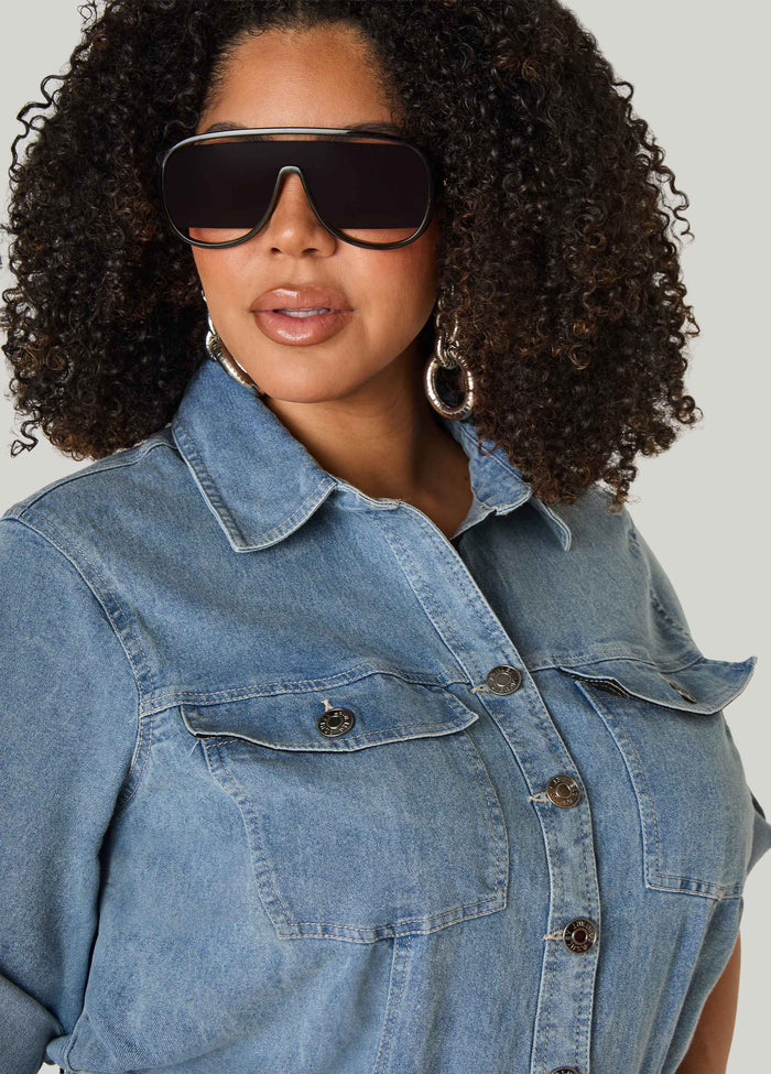 Bow Embellished Denim Jumpsuit