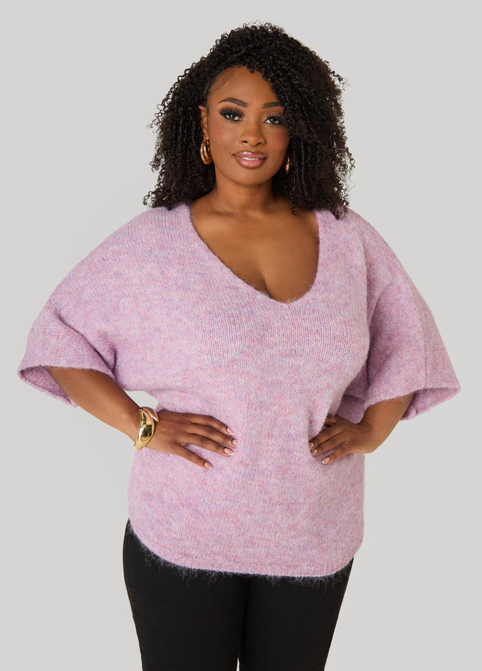 Brushed Marled V Neck Sweater