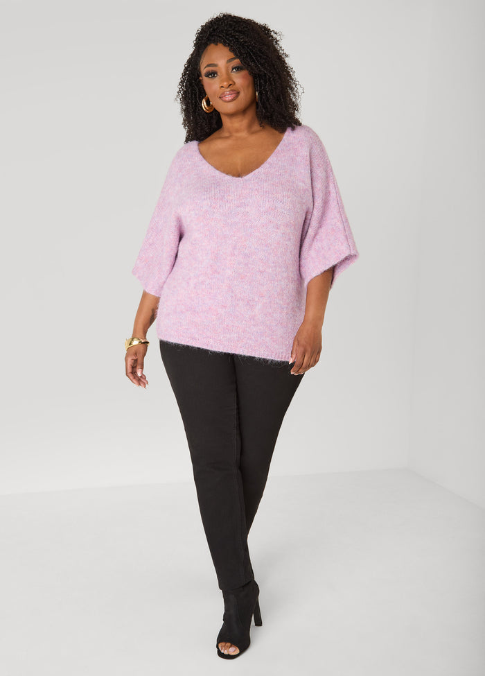 Brushed Marled V Neck Sweater