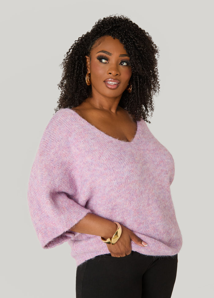 Brushed Marled V Neck Sweater