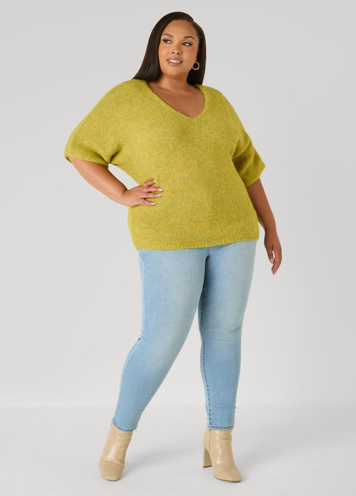 Brushed Marled V Neck Sweater