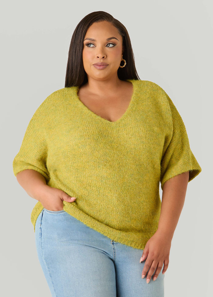 Brushed Marled V Neck Sweater