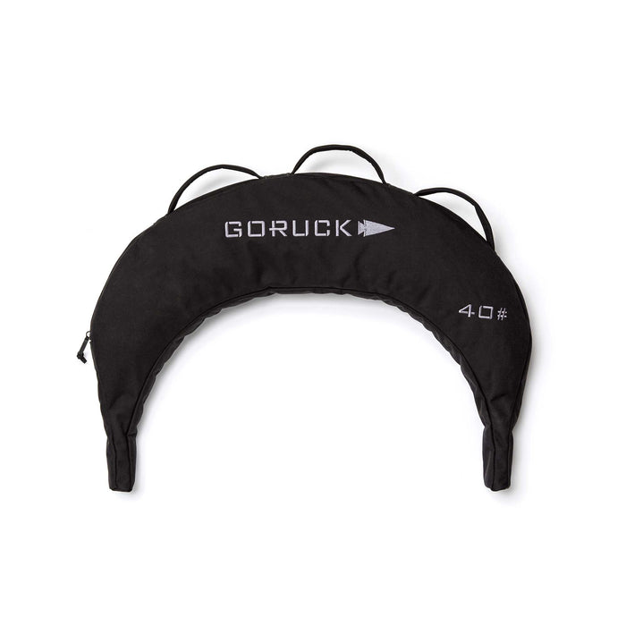 The Bulgarian Sandbag in black weighs 40 pounds, features a crescent shape and three top handles—ideal for versatile sandbag workouts.