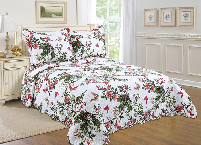 Butterfly And Floral Reversible Quilt Set