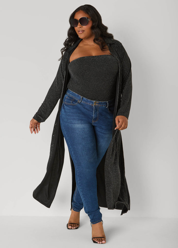 Button Front Metallic Duster