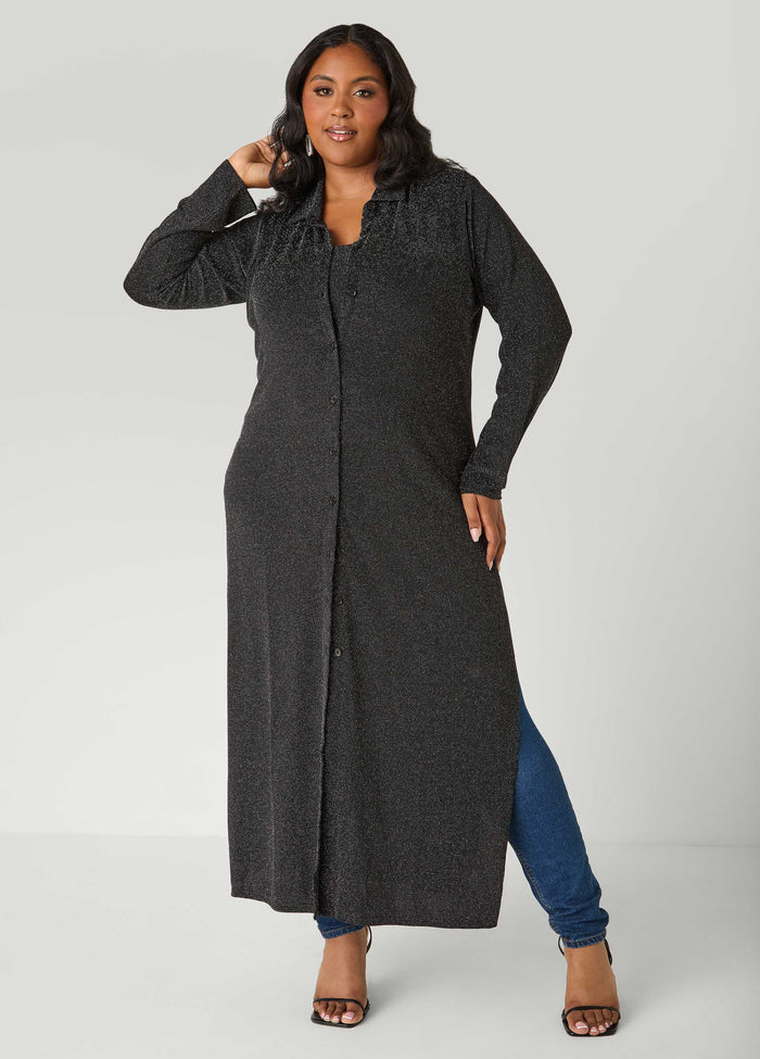 Button Front Metallic Duster