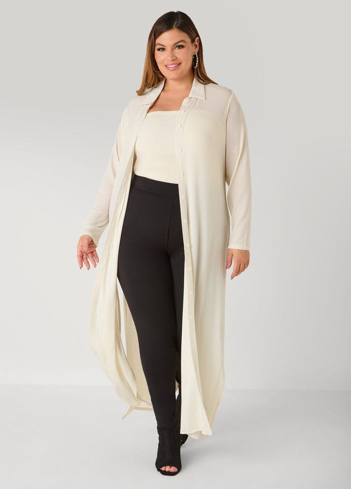 Button Front Metallic Duster