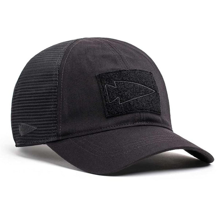 Black GORUCK Cadre Hat with mesh back and spearhead patch on front