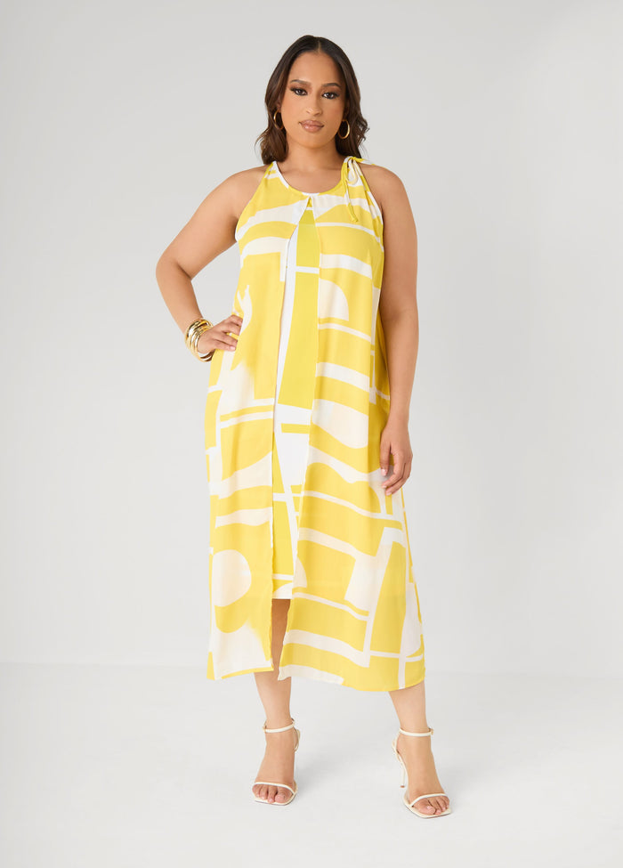Cape Effect Abstract Midaxi Dress