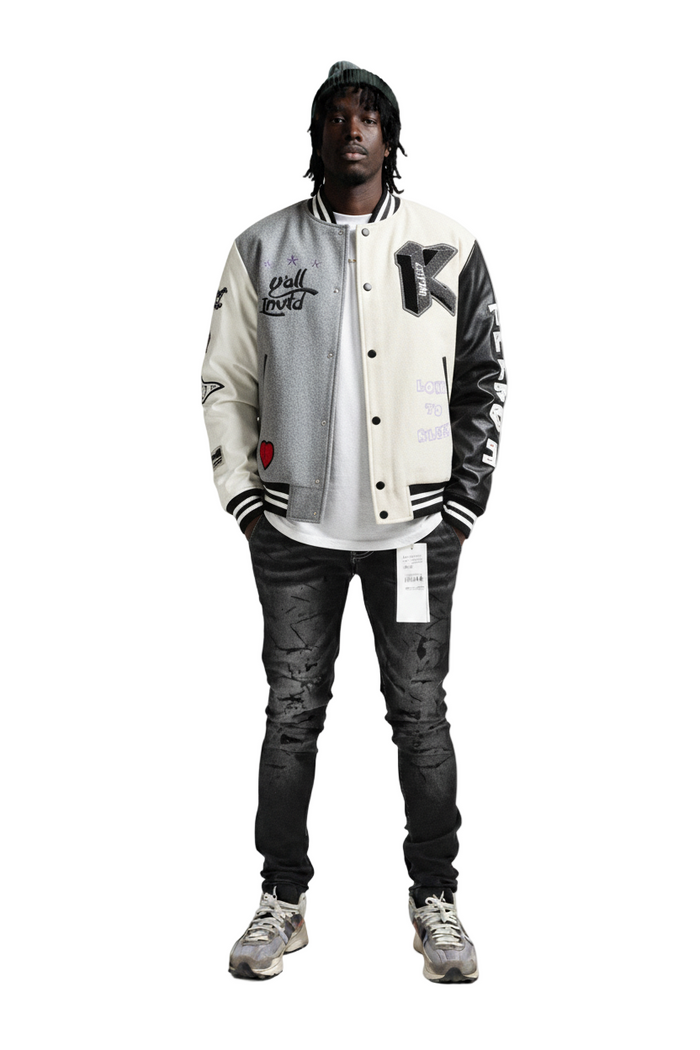 CAPELLA Men's Melton Body with Faux Leather Sleeve Varsity Jacket
