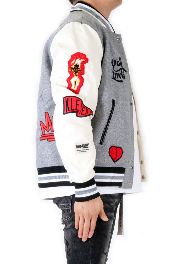 CAPELLA Men's Melton Body with Faux Leather Sleeve Varsity Jacket