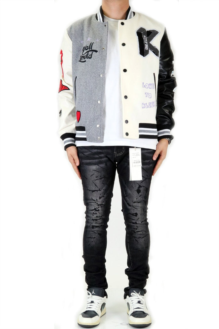 CAPELLA Men's Melton Body with Faux Leather Sleeve Varsity Jacket