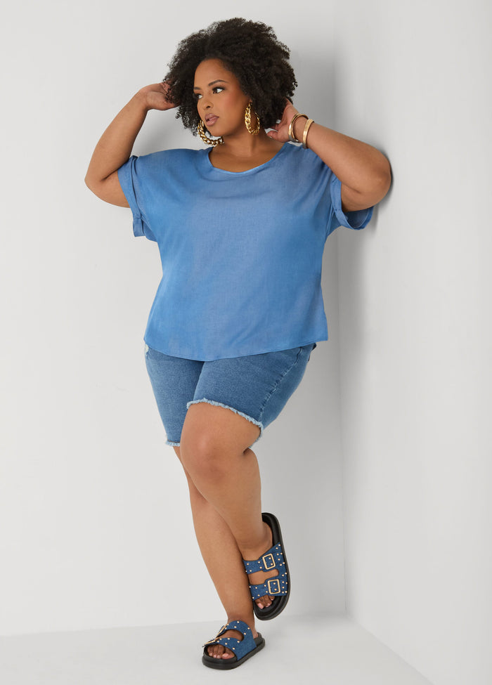 Chambray Dolman Blouse with Side Vents