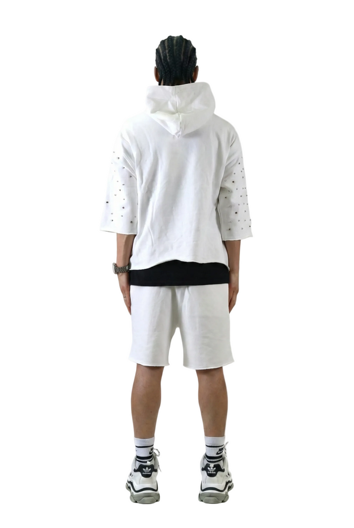 CLAIN French Terry 3/4 Sleeve Crop Top Pullover Hoodie