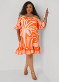 Cold Shoulder Tropical Print Dress