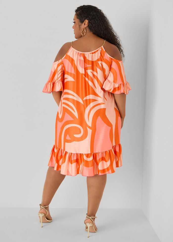 Cold Shoulder Tropical Print Dress