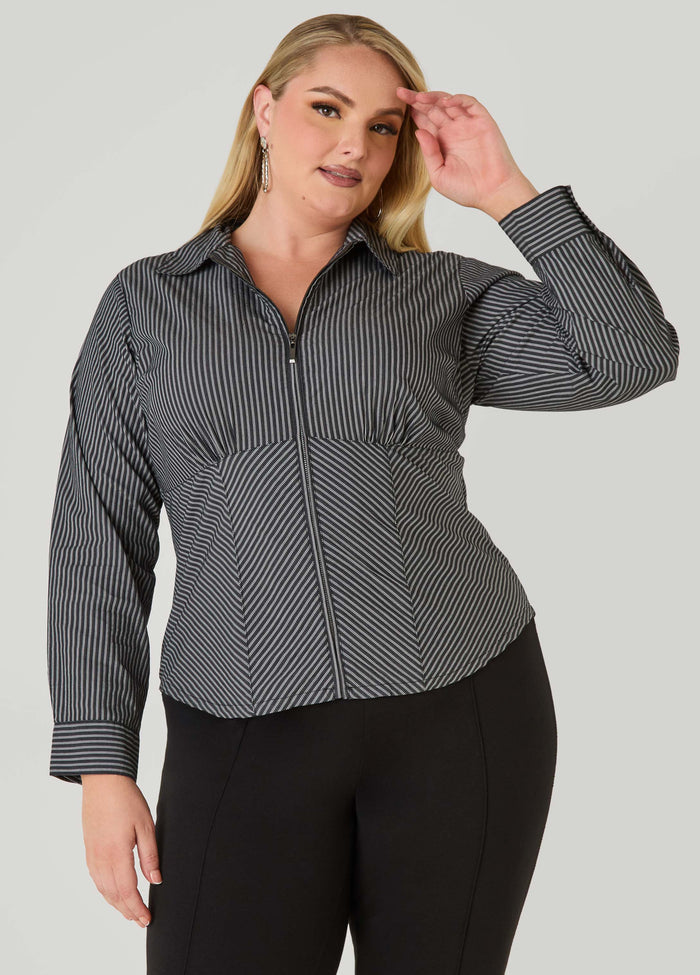Corset Detailed Pinstriped Shirt