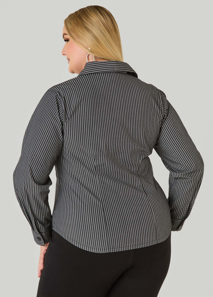 Corset Detailed Pinstriped Shirt