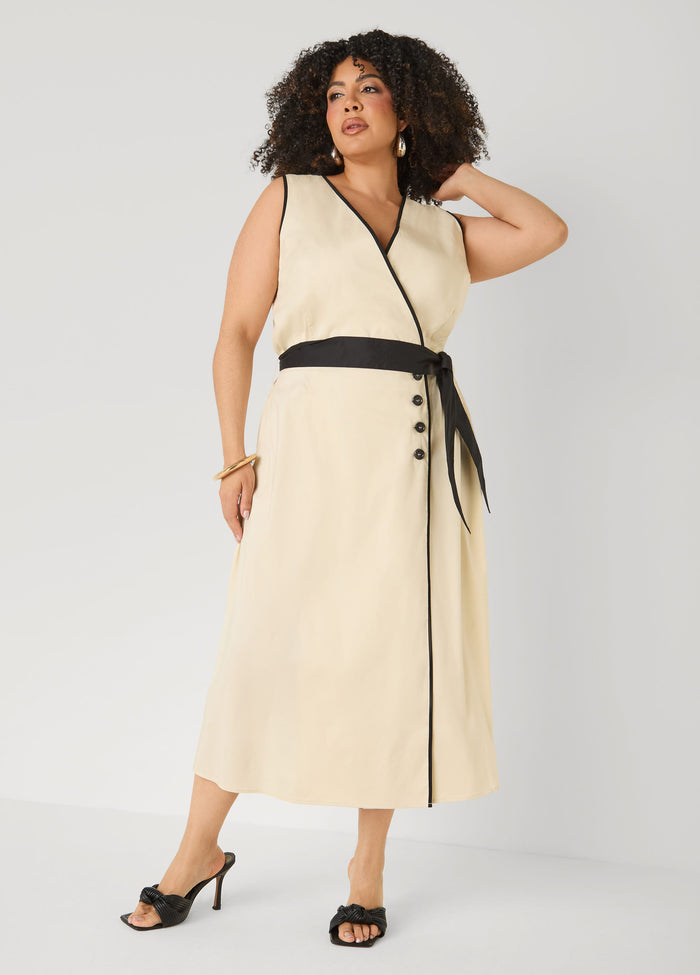 Cotton Blend A Line Wrap Dress