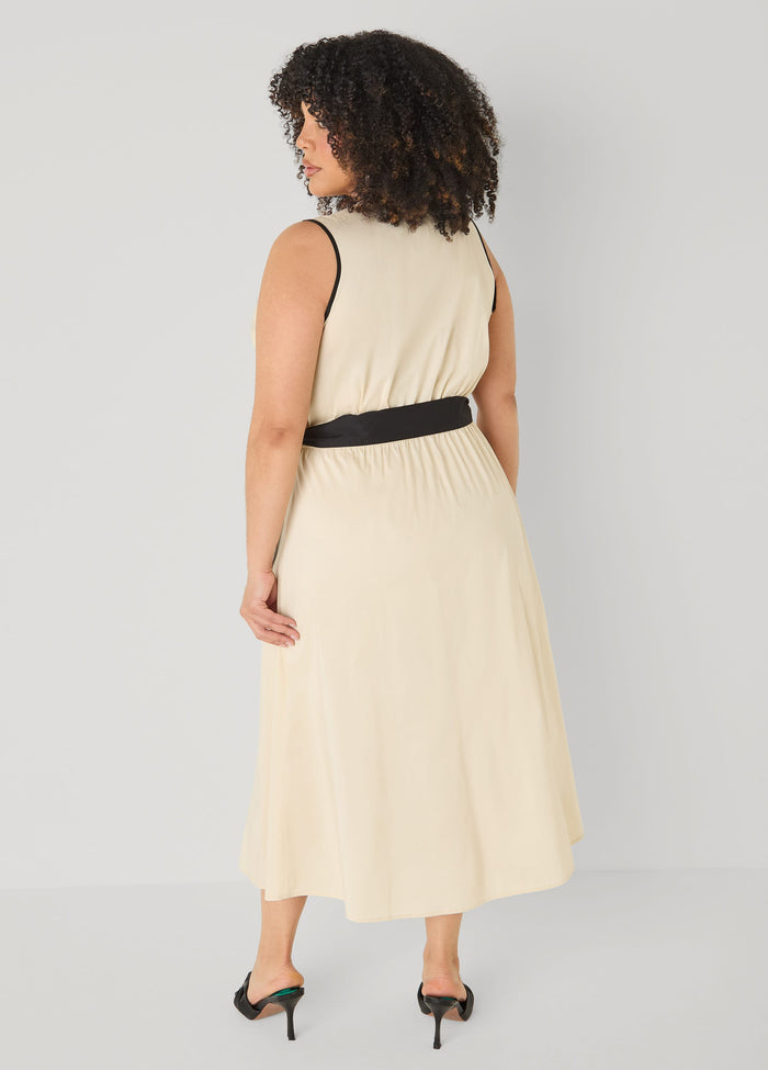 Cotton Blend A Line Wrap Dress