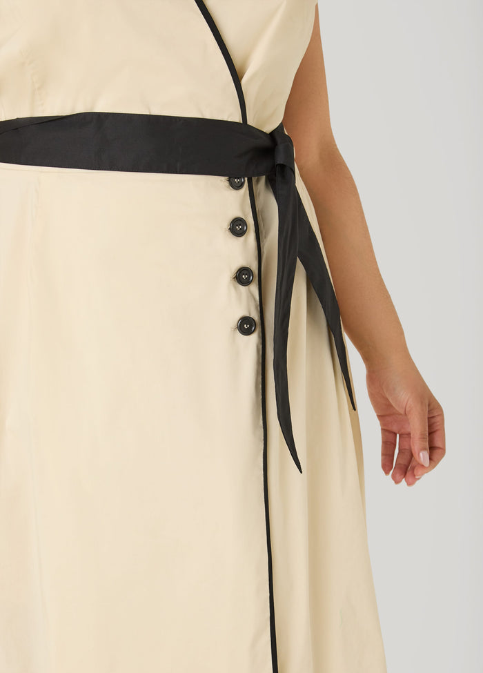 Cotton Blend A Line Wrap Dress