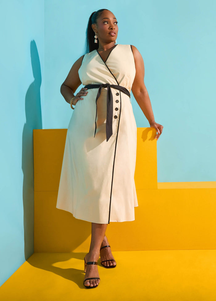 Cotton Blend A Line Wrap Dress