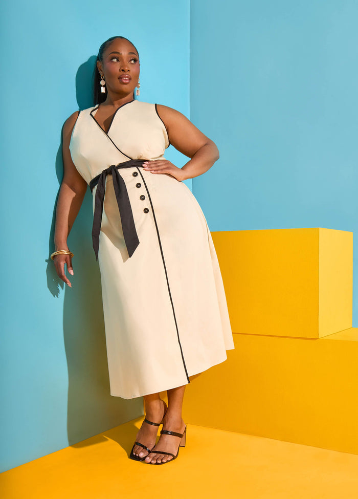Cotton Blend A Line Wrap Dress