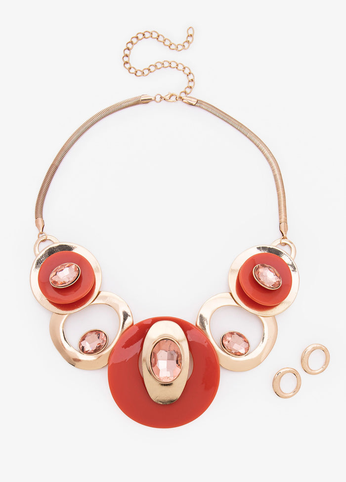 Crystal Hammered Necklace Set