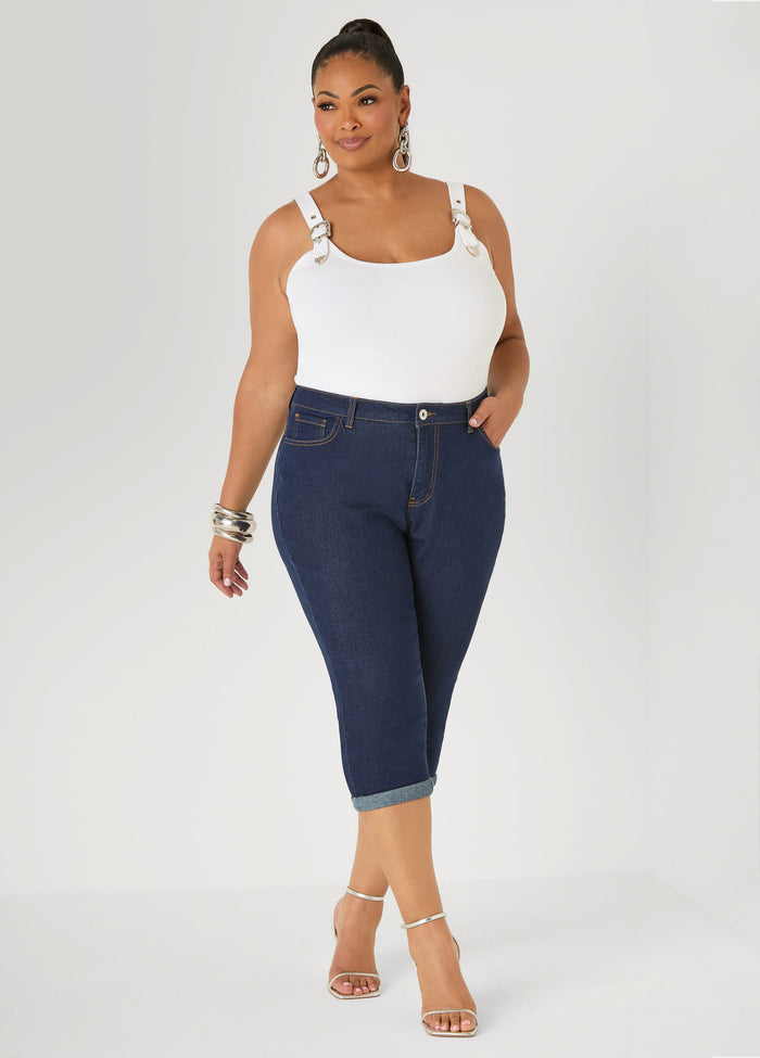 Cuffed Stretch Denim Capris