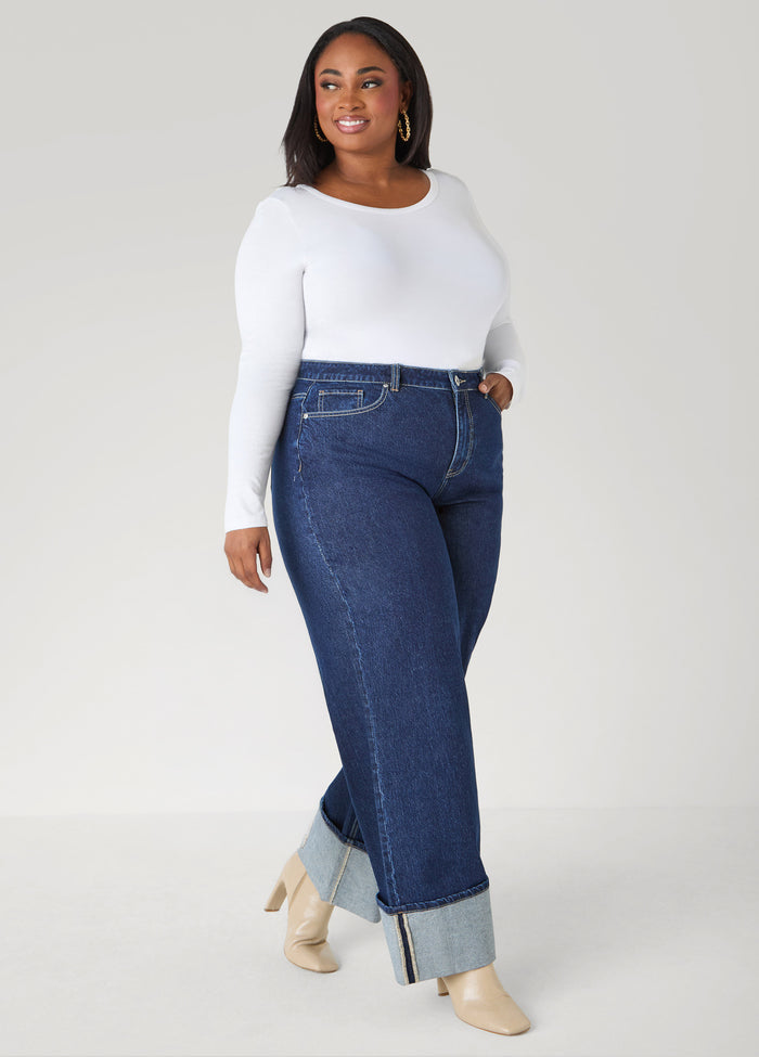 Cuffed Wide Leg Jeans