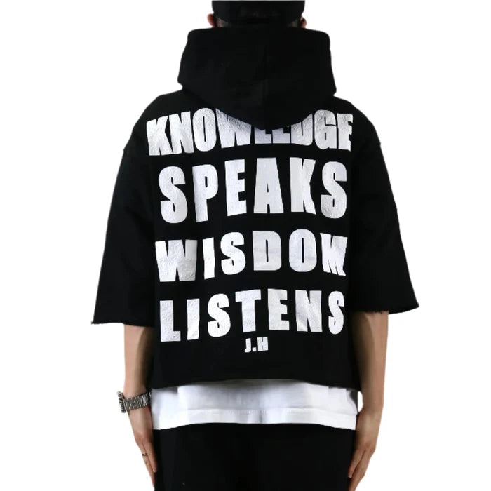CURTIS French Terry 3/4 Sleeve Crop Top Pullover Hoodie