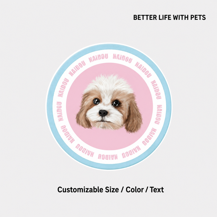Custom pet portrait rug blue pink English text