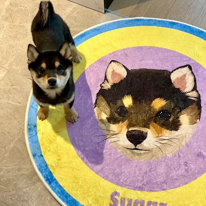 Custom pet portrait rug blue yellow purple color