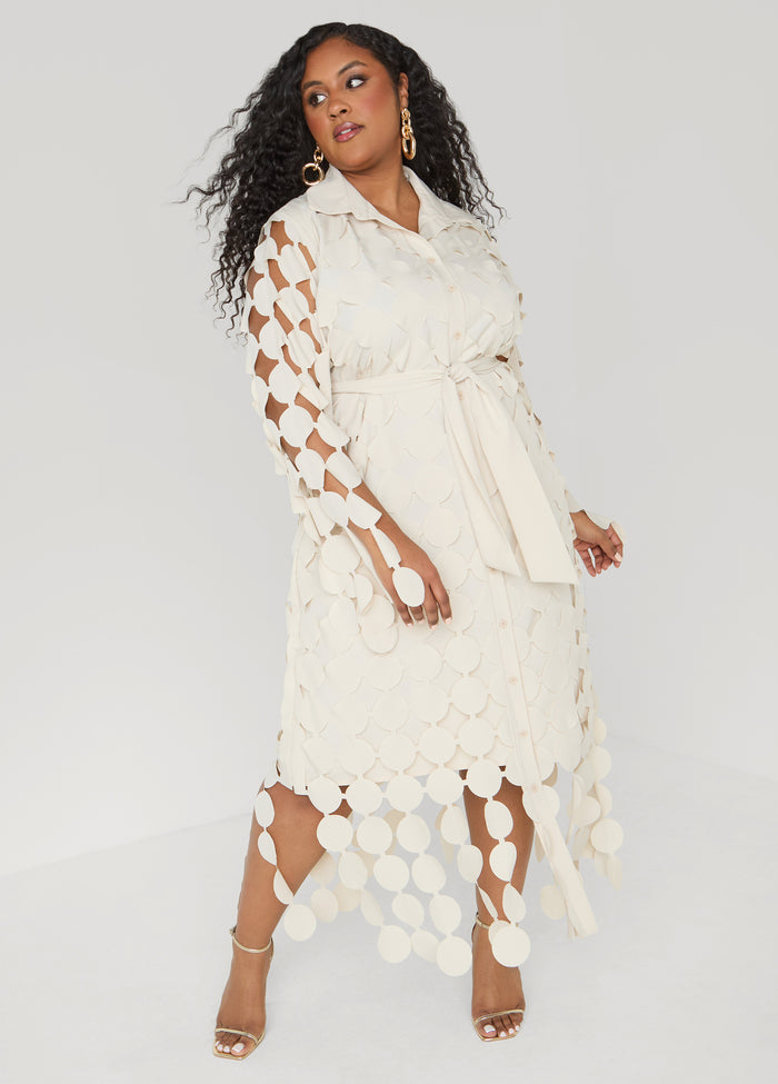 Cutout Fringed Midi Shirtdress