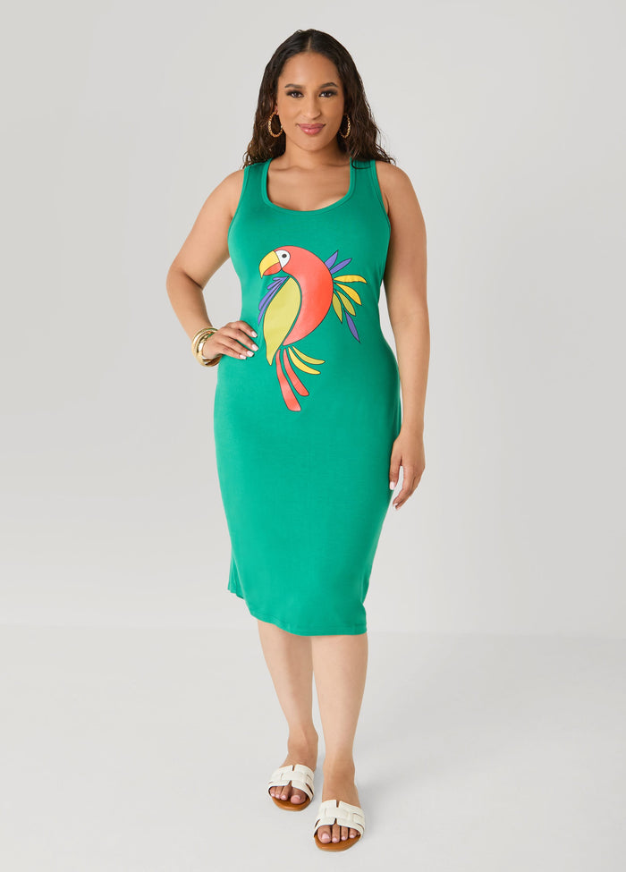 Cutout Parrot Midi Tank Dress