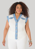 Denim Trimmed Cotton Shirt